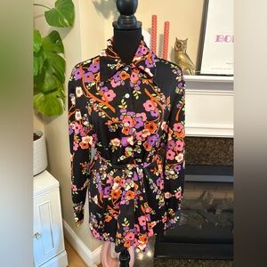Vintage 1960’s Floral Button-Up Top with Belt